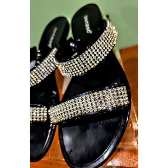 Bamboo Sandals with Sparkly Straps, Black, Silver, Size 8 - Picture 3 of 7